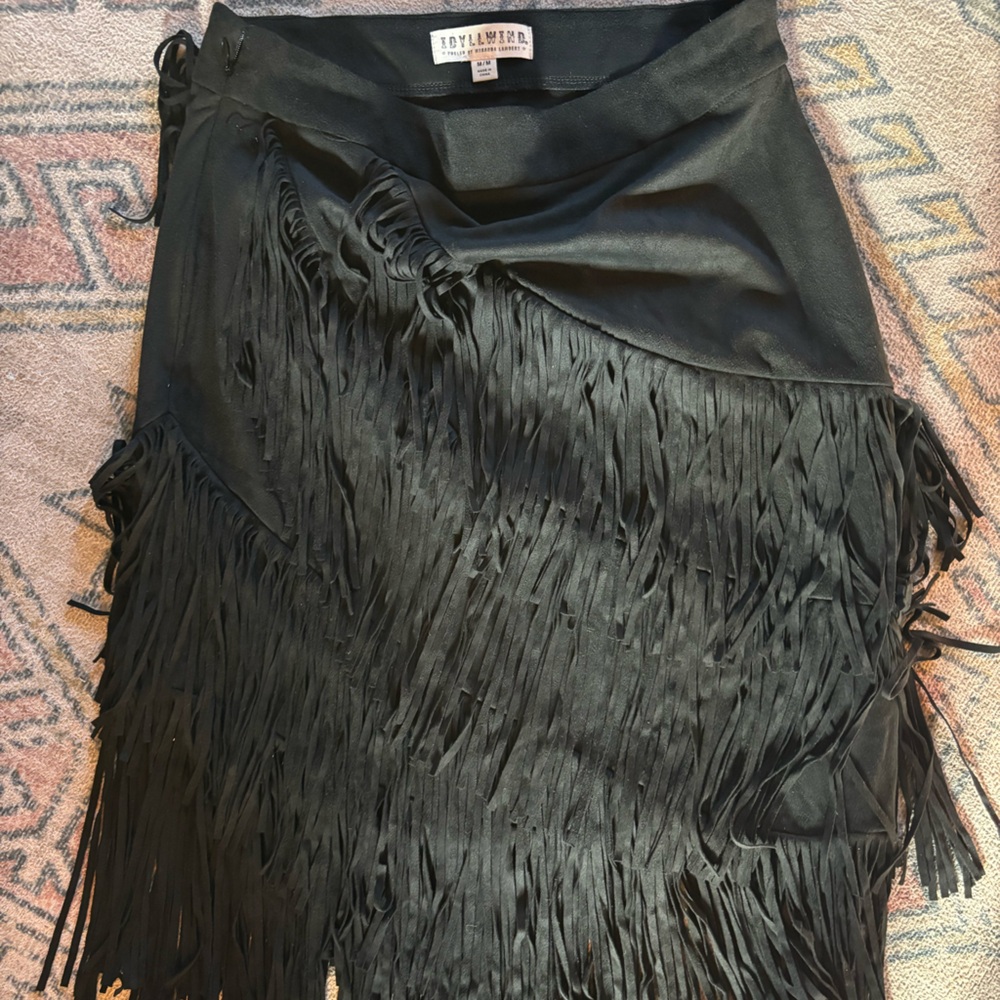 Idyllwind Asymmetrical Black Fringe Skirt